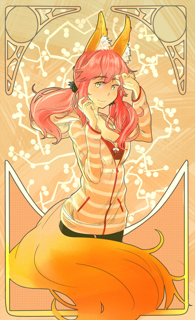 1girl, animal_ears, art_deco, breasts, caster_(fate/extra), casual, fate/extra, fate_(series)