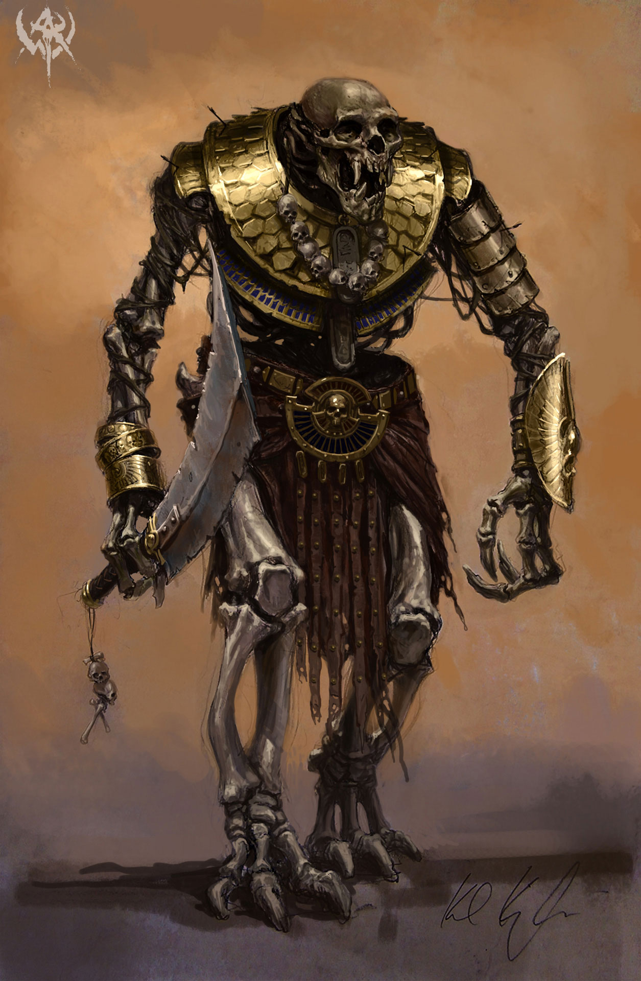 armor, concept, concept_art, egyptian, fantasy, giant, skeleton, skull, sword, undead, warhammer