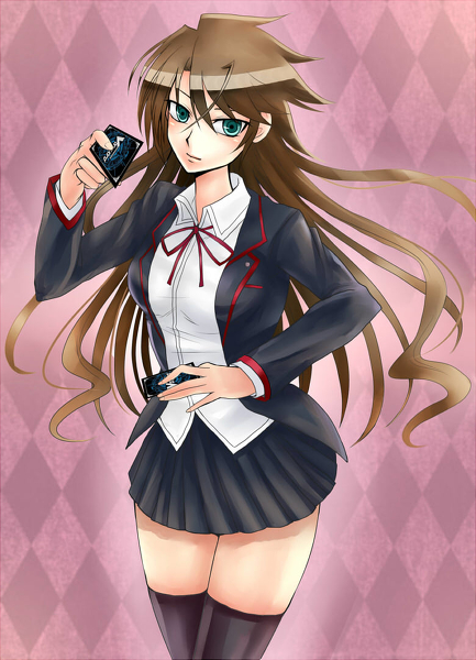 1girl, artist_request, brown_hair, cardfight!!_vanguard, cardfight!!_vanguard_(cards), genderswap, green_eyes, kai_toshiki