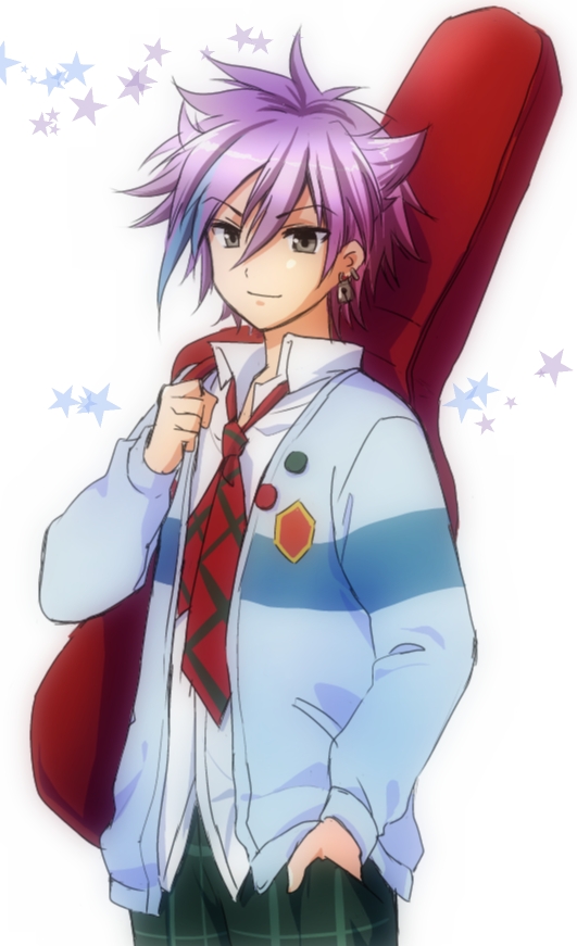 1boy, earrings, grey_eyes, guitar_case, highlights, hiiragi_jun, instrument_case, jewelry