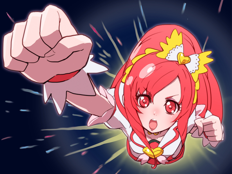 1girl, bow, clenched_hands, cure_ace, dokidoki!_precure, female, foreshortening, from_above