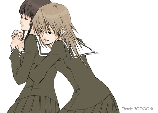 2girls, holding_hands, hug, hug_from_behind, kubo_shiori, maria-sama_ga_miteru, multiple_girls, satou_sei