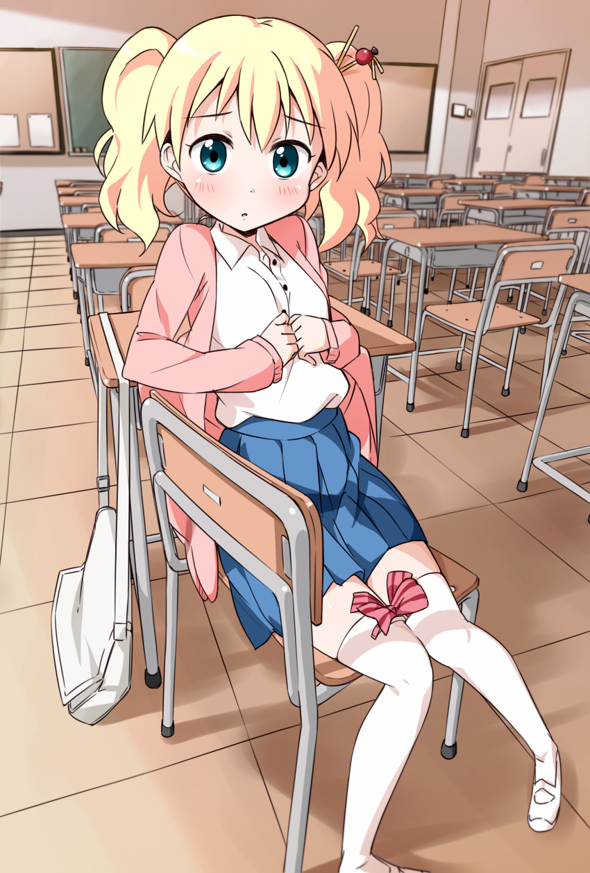 1girl, absurdres, alice_carteret, aqua_eyes, bag, blonde_hair, blush, bow