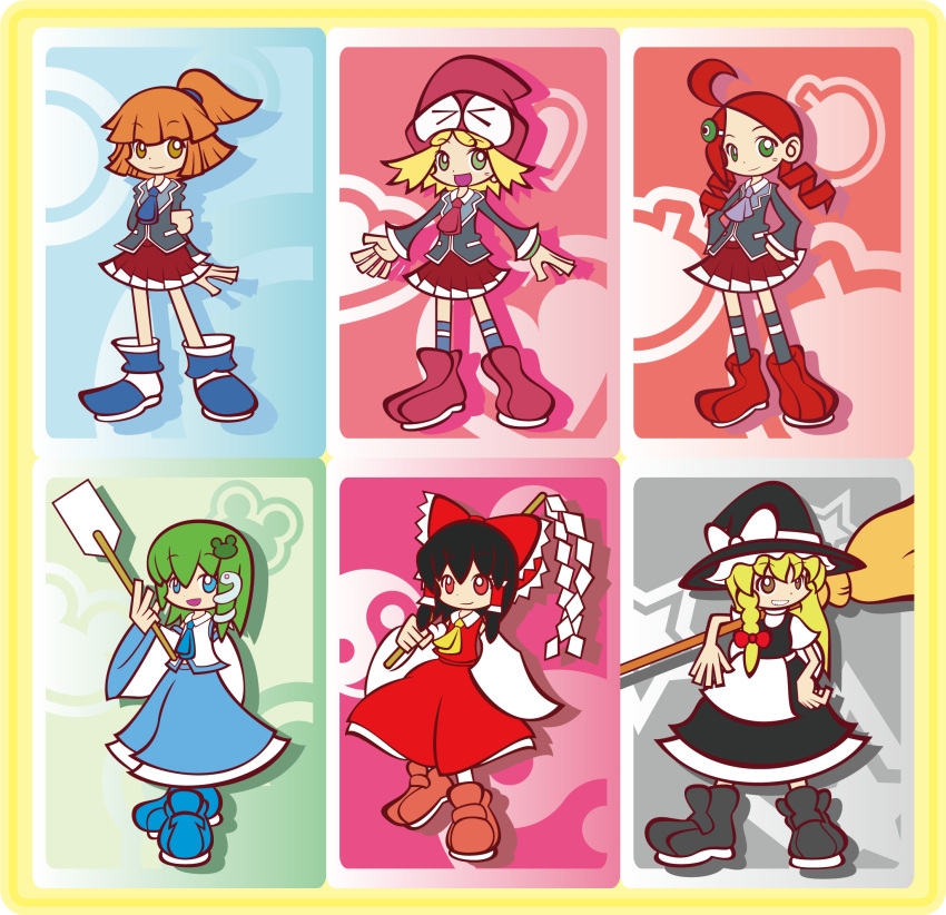 >_<, 6+girls, ahoge, amitie, amitie_(puyopuyo), andou_ringo, arle_nadja, black_hair