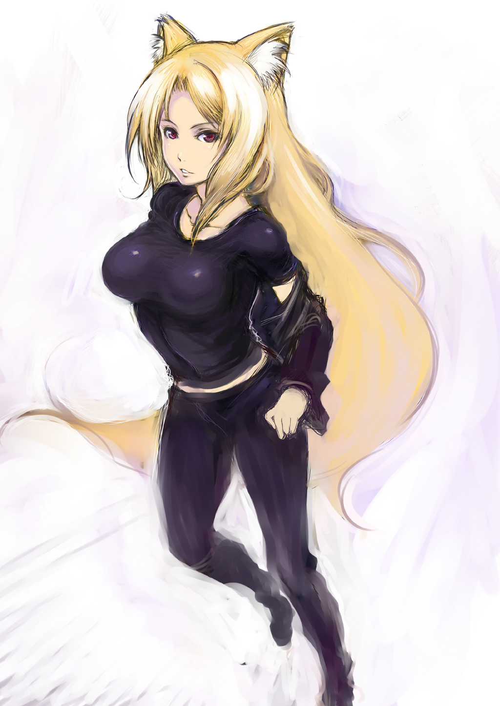 1girl, animal_ears, ayakashibito, blonde_hair, breasts, brown_eyes, female, fox_ears