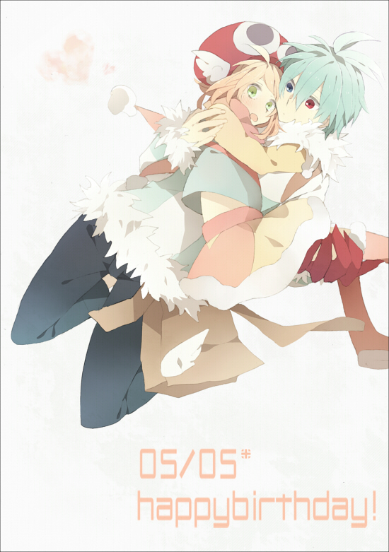 1boy, 1girl, amitie, amitie_(puyopuyo), bag, blonde_hair, blue_eyes, blue_hair