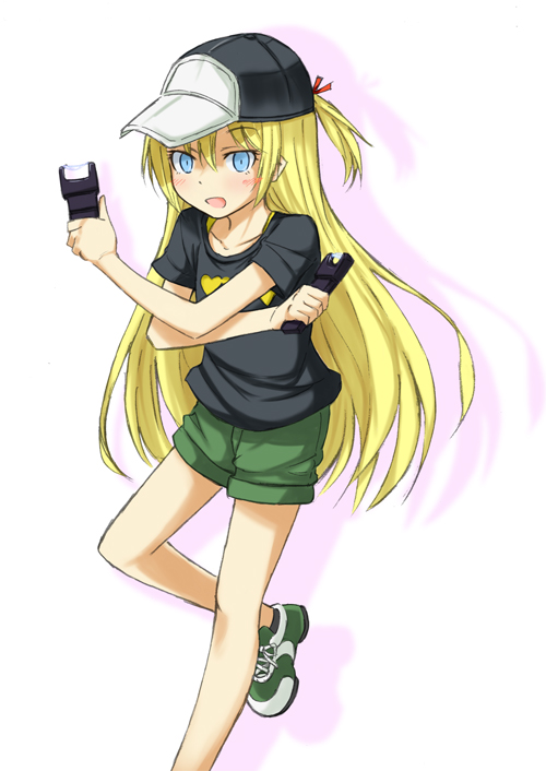 1girl, baseball_cap, blonde_hair, blue_eyes, blush, genshiken, gottsu, hat
