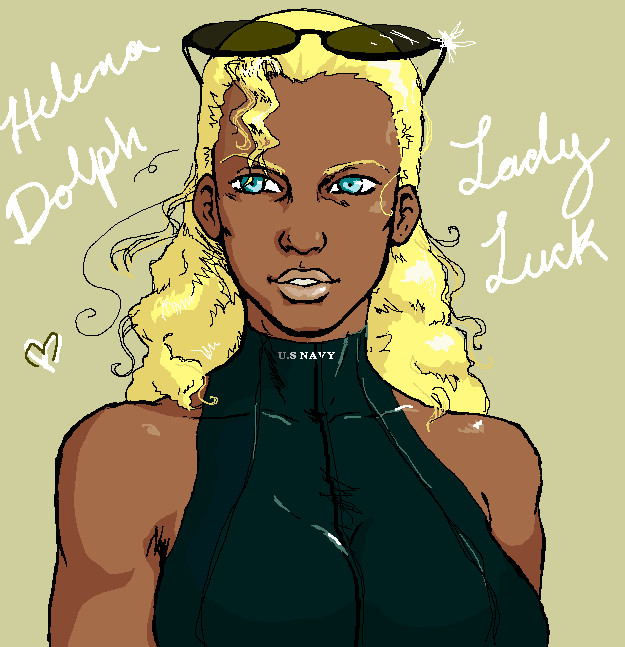 blonde_hair, blue_eyes, dark_skin, fortune, helena_dolph_jackson, lady_luck, lips, metal_gear_solid, metal_gear_solid_2, mgs, mgs2, muscle, navy, smile, sunglasses, swimsuit