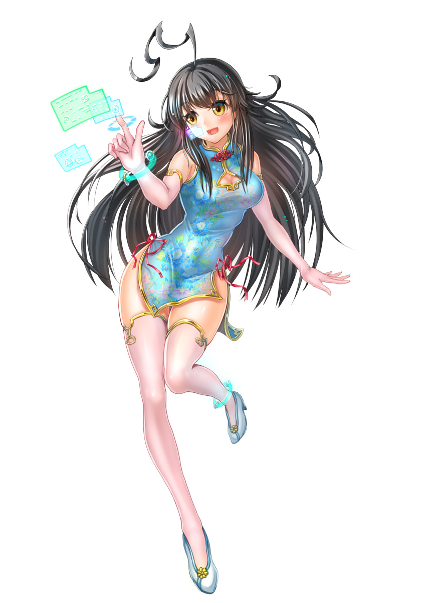 1girl, :d, ahoge, anklet, black_hair, blush, bracelet, breasts