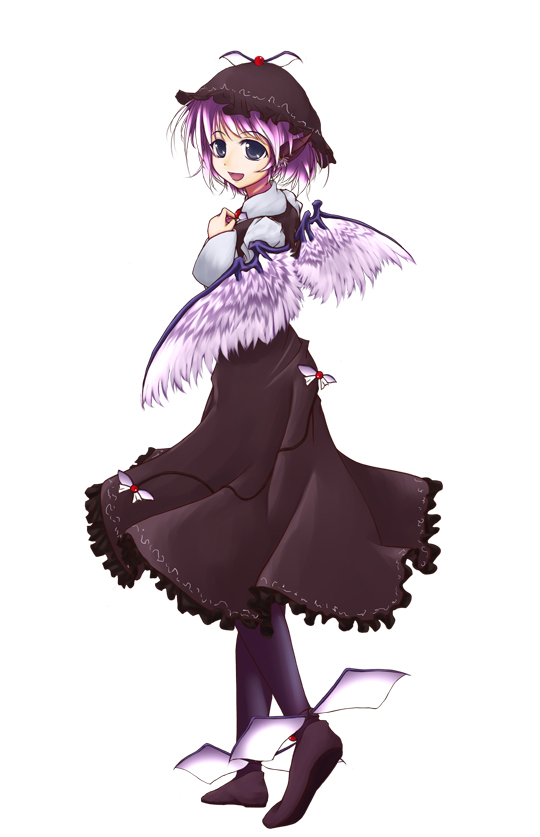 1girl, animal_ears, blue_eyes, ear_piercing, feathered_wings, from_side, gr_(artist), hat