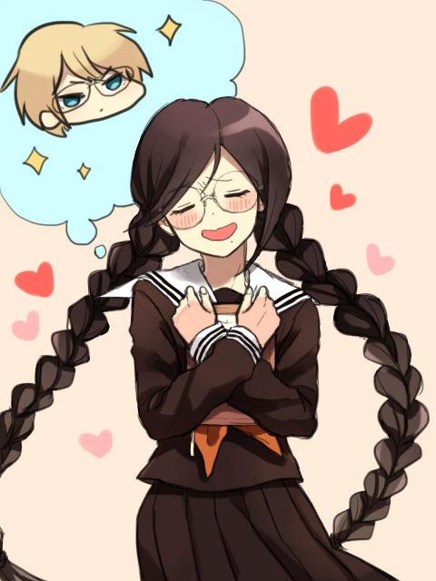 >:|, 1girl, blonde_hair, blue_eyes, blush, book, braid, brown_hair