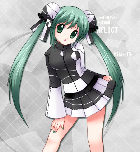 1girl, aoya_(hoshixii), aqua_hair, copyright_name, green_eyes, green_hair, hatsune_miku, long_hair