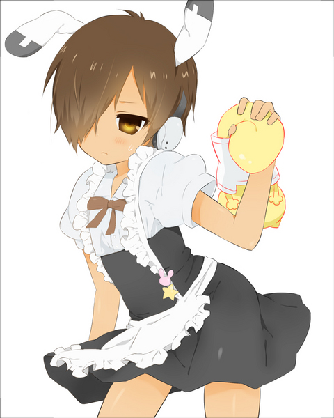 animal_ears, blush, boy, rabbit, rabbit_ears, crossdressing, dress, headphones