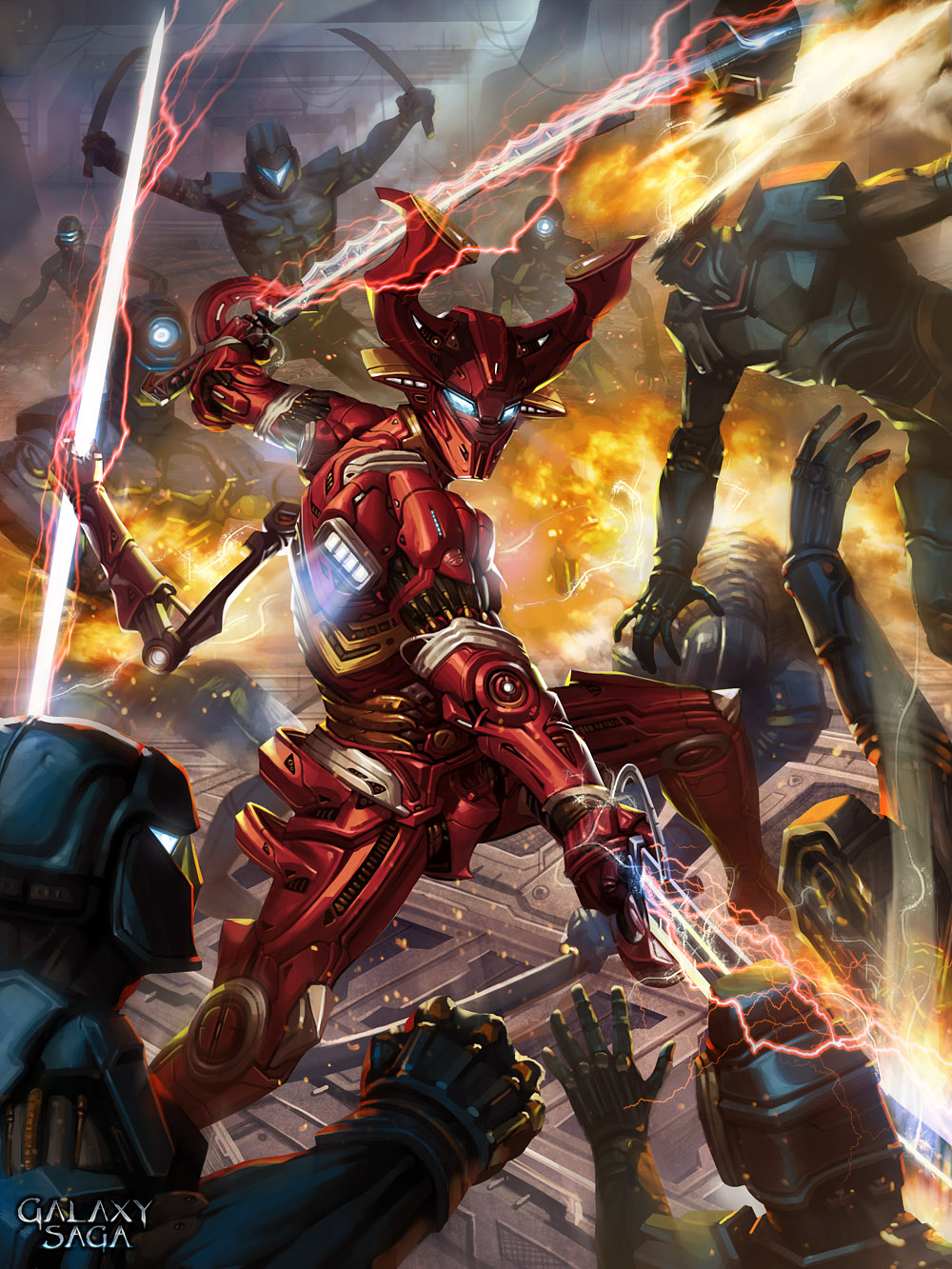 armor, dcwj, fighting, fire, galaxy_saga, highres, laser, mecha