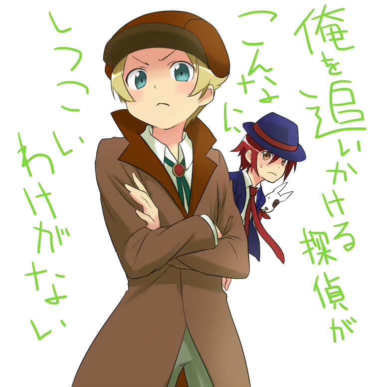 1boy, 1girl, blonde_hair, blush, can't_be_this_cute, charlie_vergier, fedora, hallco