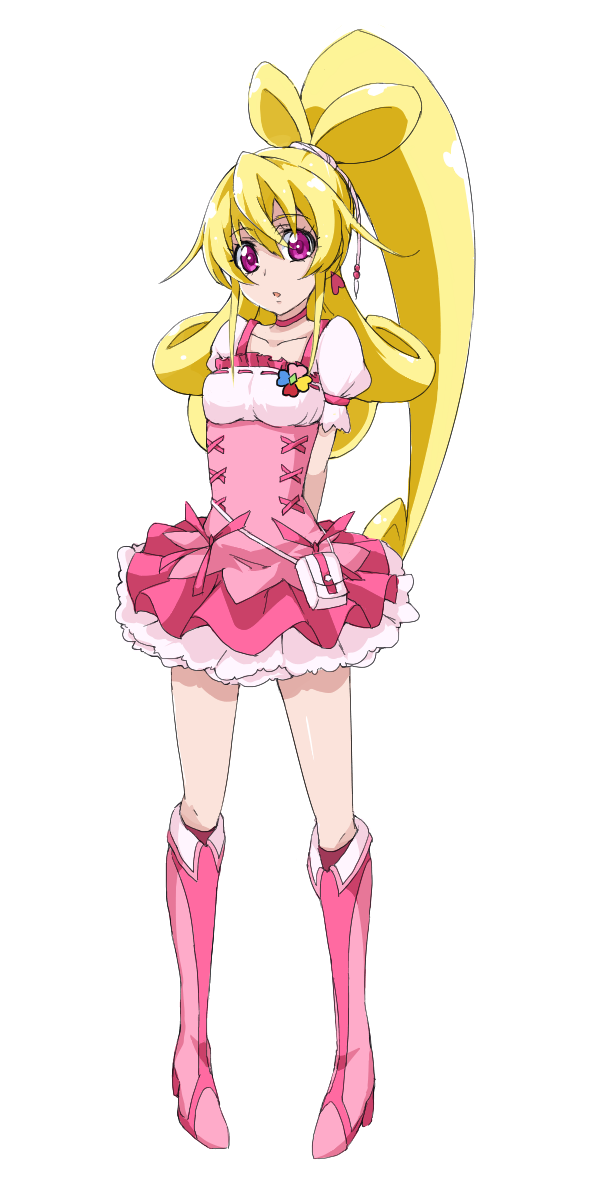 1girl, aida_mana, blonde_hair, choker, collarbone, cure_heart, cure_peach, cure_peach_(cosplay)