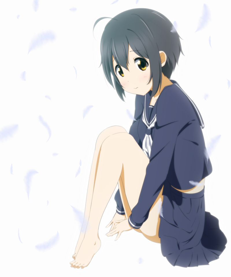 1girl, ahoge, barefoot, black_hair, brown_eyes, idolmaster, idolmaster_cinderella_girls, igashiko