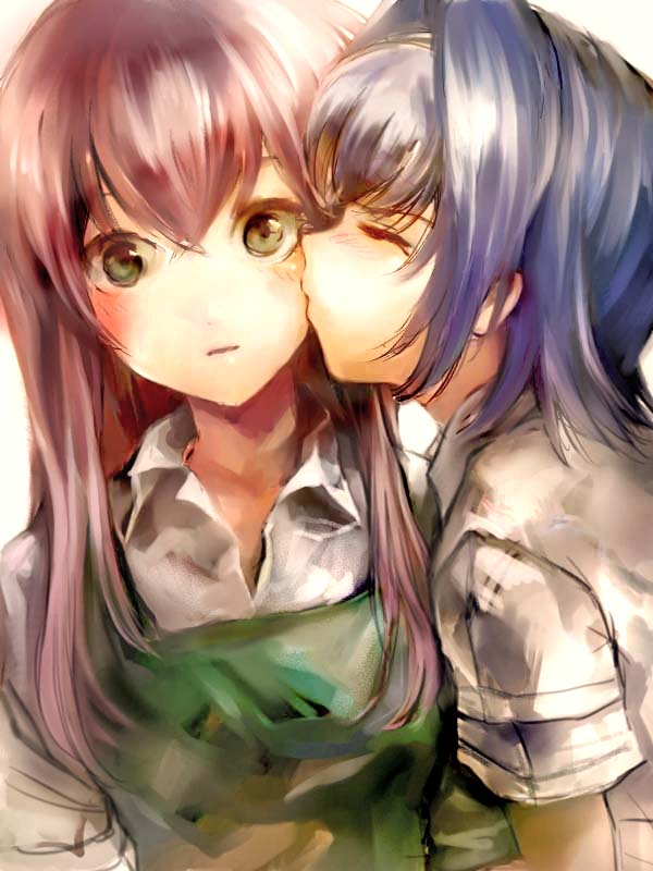 1044kiro, blue_eyes, blue_hair, blush, cardfight!!_vanguard, cheek_kiss, kiss, sendou_aichi