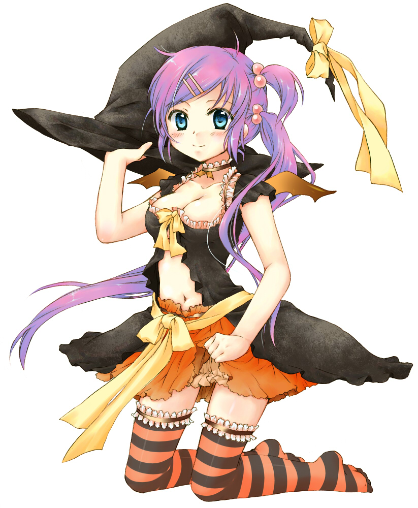 blue_eyes, breasts, cleavage, halloween, hat, kanae_funwa, little_busters!, little_busters!!