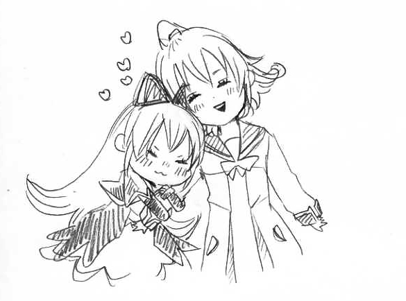 2girls, :3, aida_mana, arm_hug, bow, chibi, dokidoki!_precure, dress