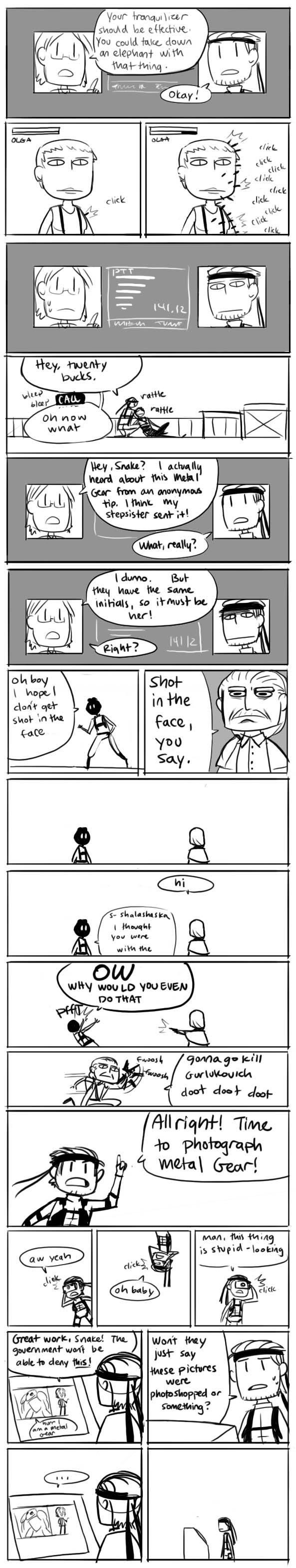 absurdres, comic, hal_emmerich, highres, long_image, metal_gear_ray, metal_gear_solid_2, olga_gurlukovich