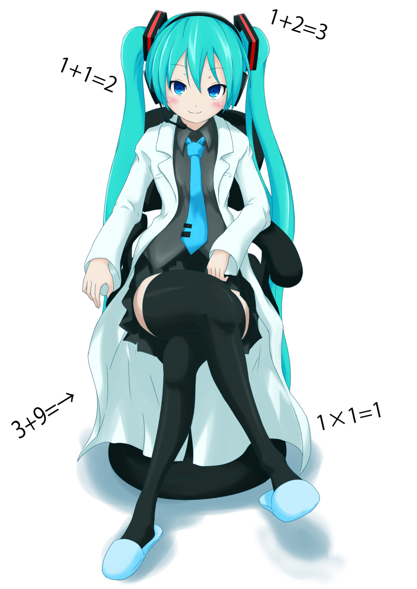 1girl, 39, aqua_hair, blue_eyes, blush, chair, crossed_legs, hatsune_miku