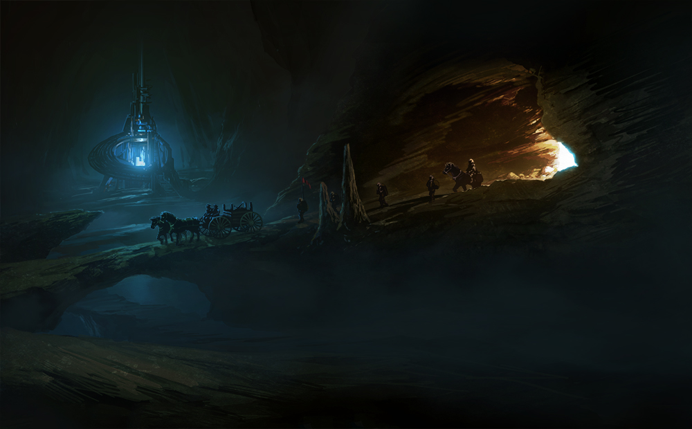 caravan, carriage, cave, dark, horse, original, scenery, technoheart