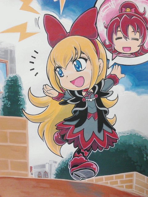 2girls, :d, aida_mana, blonde_hair, blue_eyes, chibi, closed_eyes, dokidoki!_precure