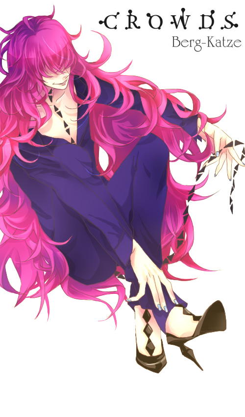 1boy, androgynous, artist_request, berg_katse, gatchaman_crowds, high_heels, long_hair, pink_hair, shoes, tagme, very_long_hair