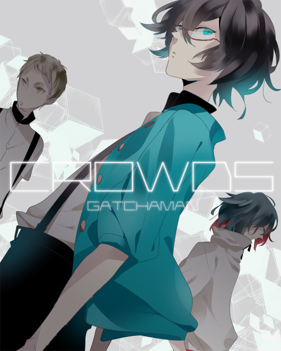 3boys, androgynous, artist_request, black_hair, gatchaman_crowds, glasses, hibiki_jo, multiple_boys