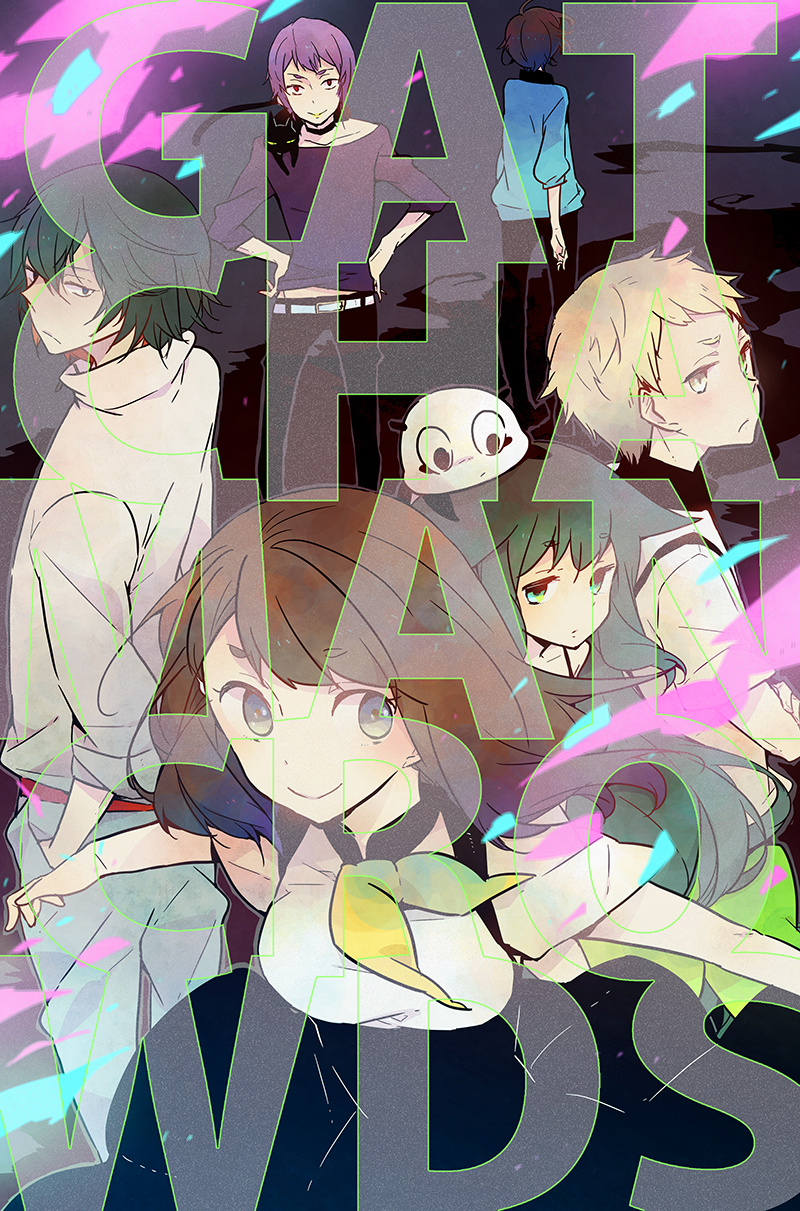 2girls, 4boys, alien, cat, gatchaman_crowds, hami_(lvct), hibiki_joe, highres