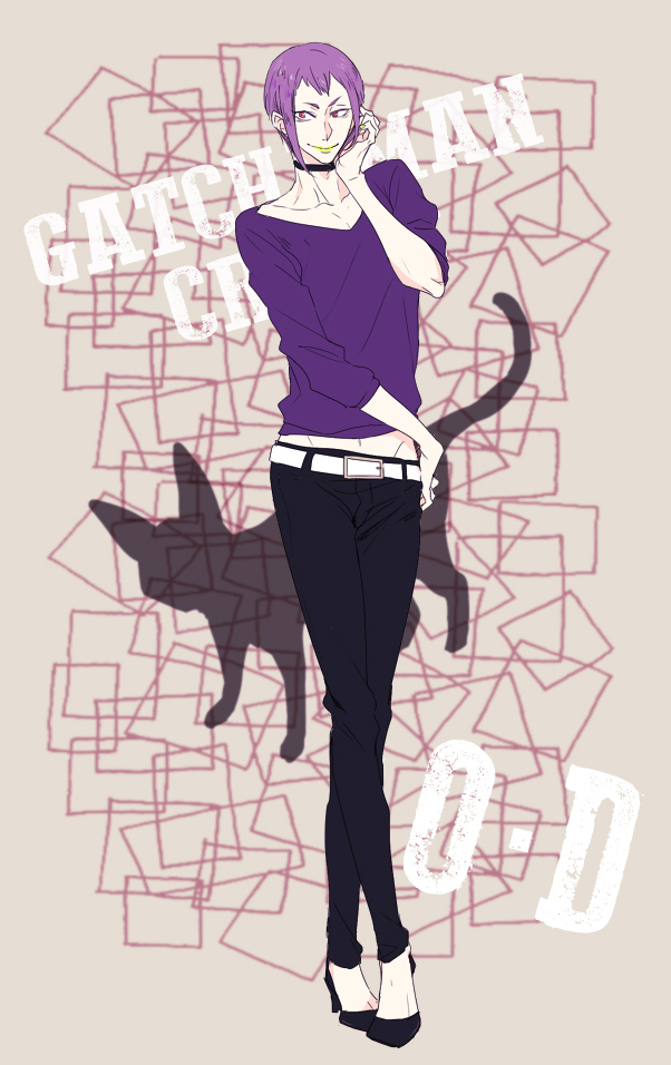 1boy, androgynous, belt, cat, gat, gatchaman_crowds, high_heels, kiwwa9