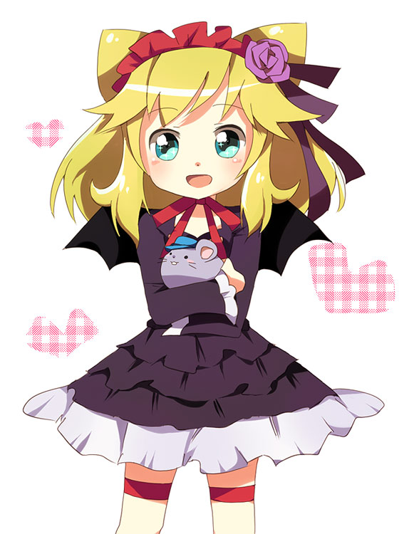 bat_wings, blonde_hair, blue_eyes, blush, gothic_lolita, hairband, hatori_kanon, heart
