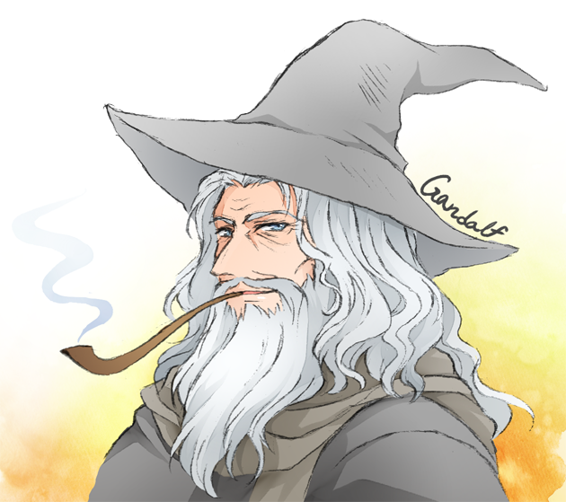 1boy, beard, facial_hair, gandalf, hat, lord_of_the_rings, shinzui_(fantasysky7), solo