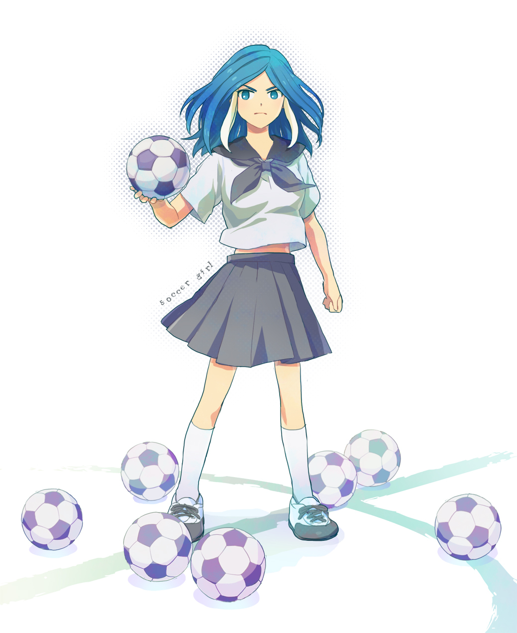 1girl, blue_eyes, blue_hair, casual, english, football_(object), full_body, highres