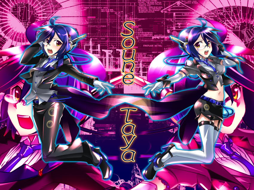 caffein, dual_persona, elbow_gloves, formal, garter_belt, garter_straps, glasses, gloves