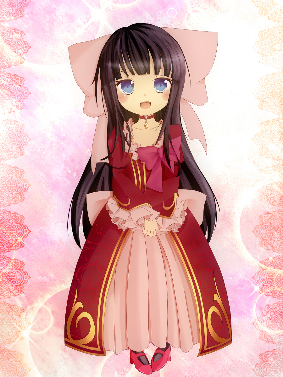 1girl, aya_drevis, bangs, black_hair, blue_eyes, blunt_bangs, blush, blush_stickers