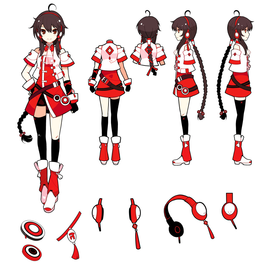 1girl, absurdres, black_hair, black_legwear, braid, brown_eyes, headphones, highres, ideolo, long_hair, official_art, single_braid, thigh-highs, turnaround, very_long_hair, vocaloid, vocaloid_china, yuezheng_ling