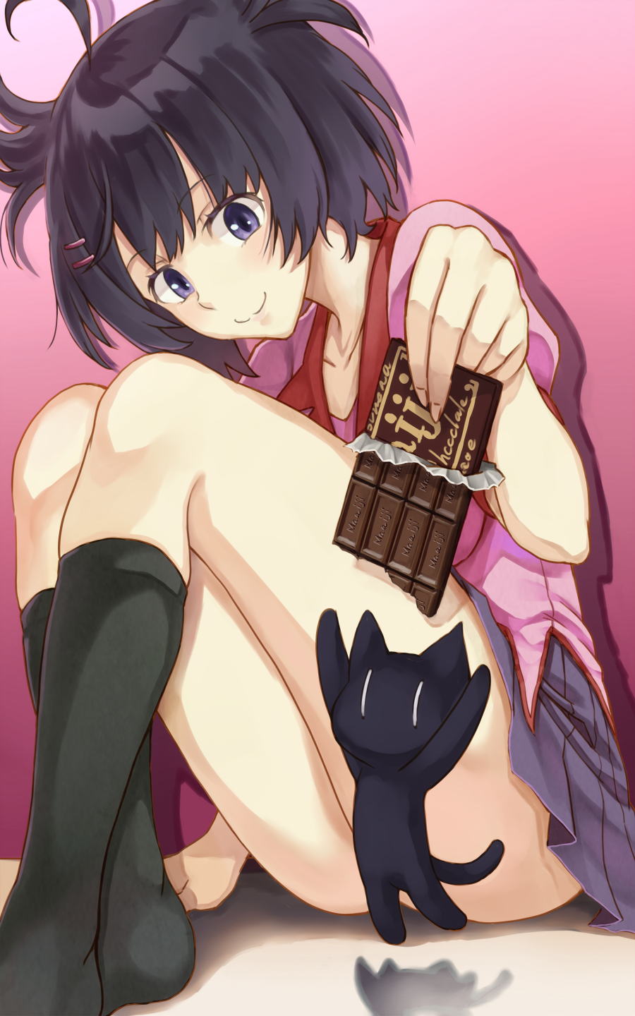 1girl, black_hair, hanekawa_tsubasa, highres, monogatari_(series), rei_x_mako, school_uniform, short_hair, solo, violet_eyes