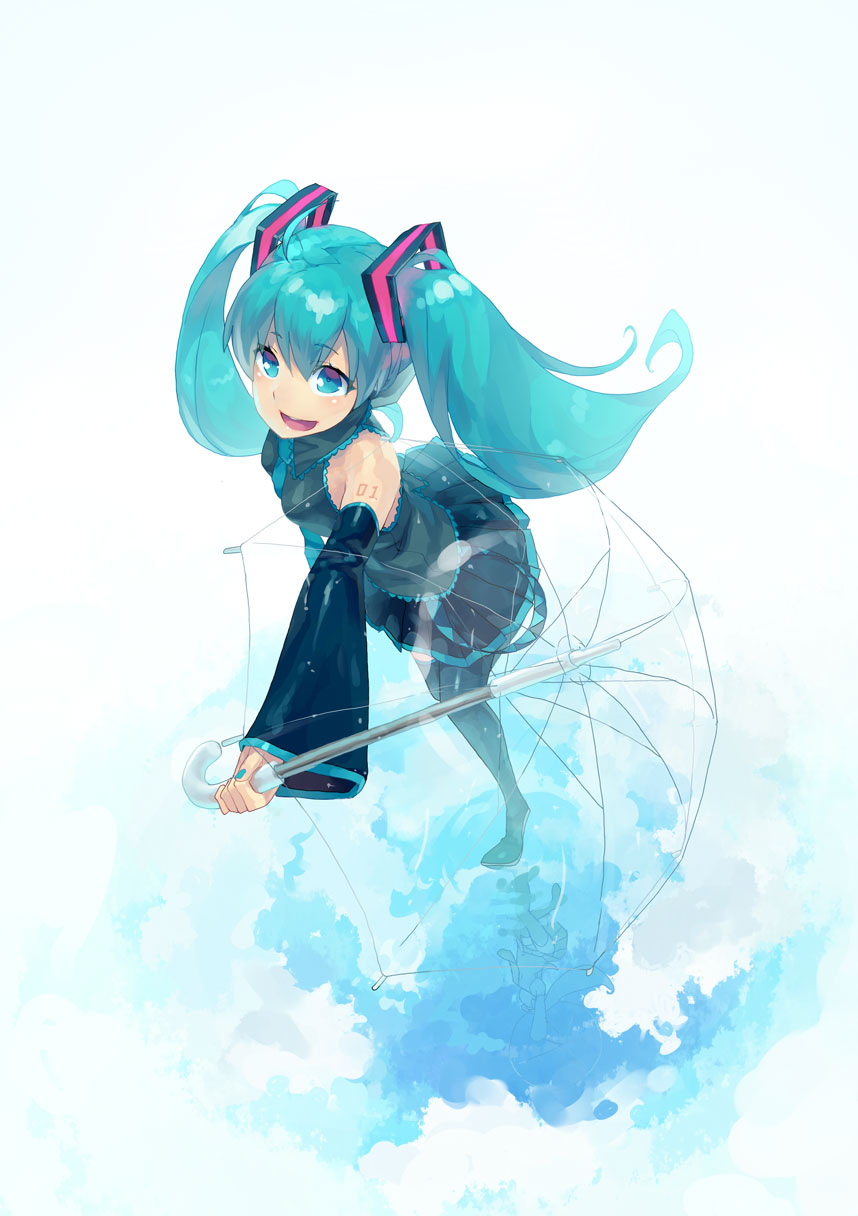 aqua_eyes, aqua_hair, hatsune_miku, highres, long_hair, necktie, reflection, smile