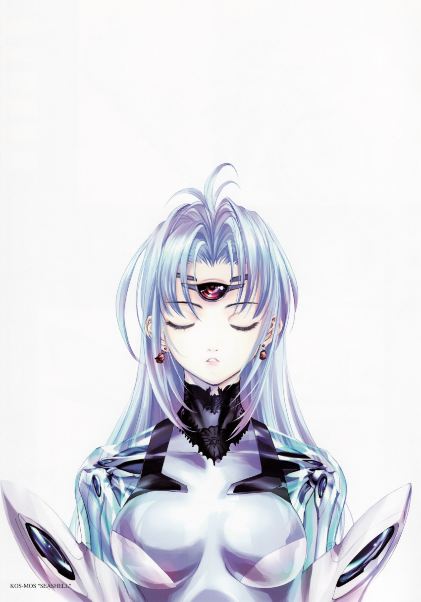 android, blue_hair, closed_eyes, duplicate, earrings, highres, jewelry, kos-mos
