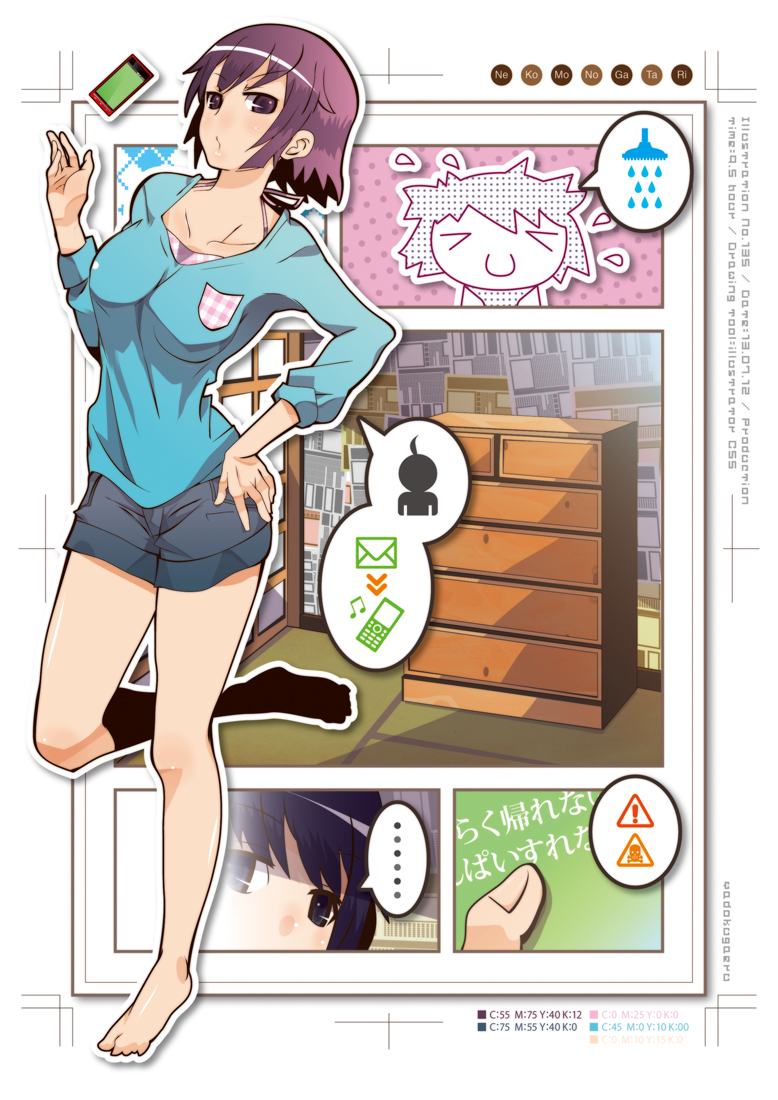 1girl, blue_eyes, casual, cellphone, hanekawa_tsubasa, monogatari_(series), nekomonogatari, phone