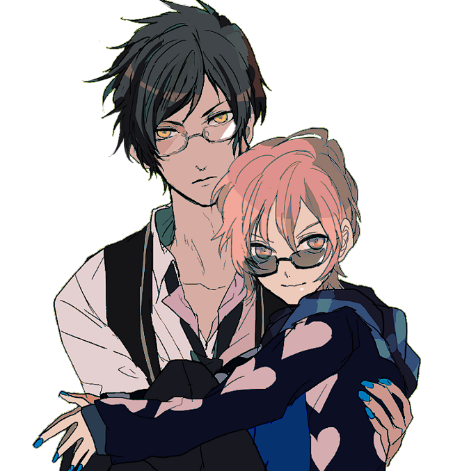 2boys, black_hair, carrying, male, mikado_nagi, multiple_boys, nail_polish, pink_hair