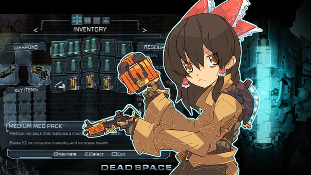 1boy, 1girl, armor, bow, brown_eyes, brown_hair, crossover, dead_space
