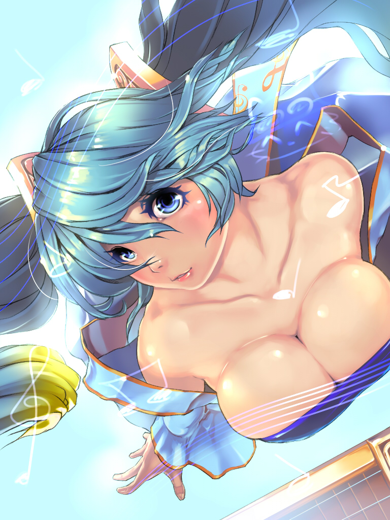 1girl, blue_eyes, blue_hair, breasts, cleavage, collarbone, large_breasts, league_of_legends