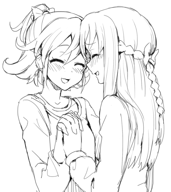 2girls, :d, aida_mana, blush, braid, closed_eyes, couple, dokidoki!_precure