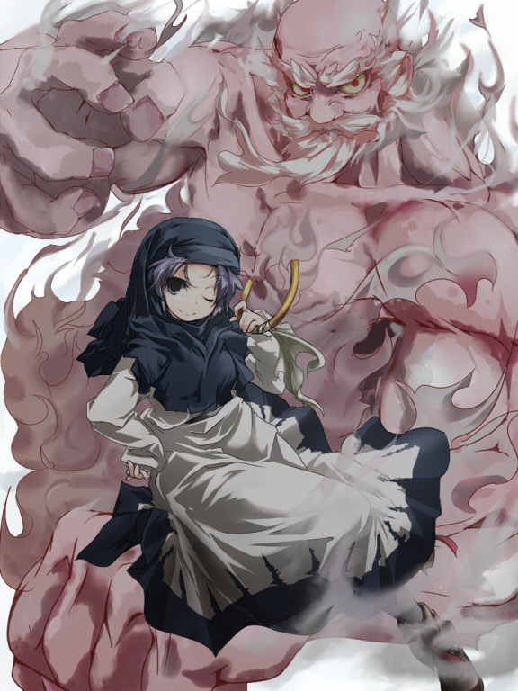 blue_eyes, blue_hair, bracelet, cloud, clouds, facial_hair, hood, jewelry