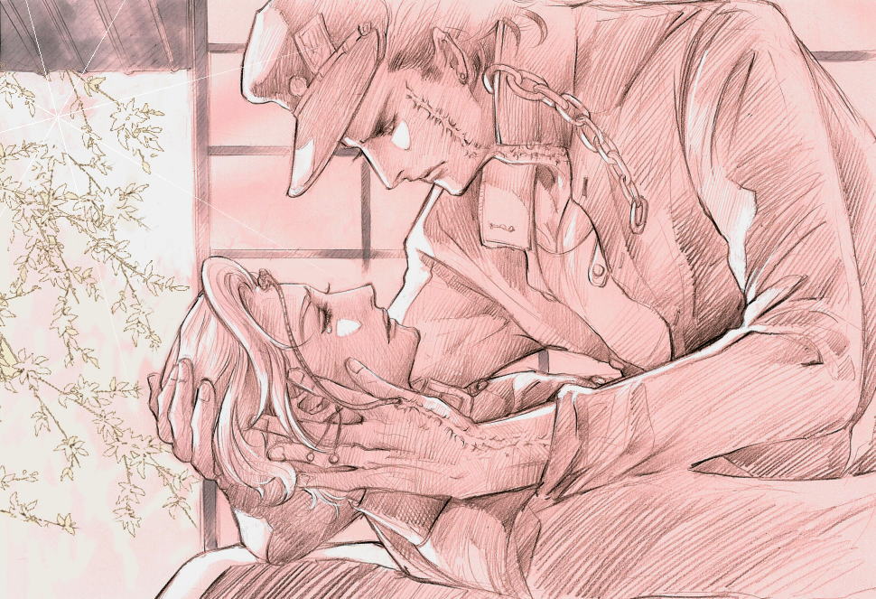 2boys, chain, flesh_bud, gakuran, graphite_(medium), hat, jojo_no_kimyou_na_bouken, kakyouin_noriaki