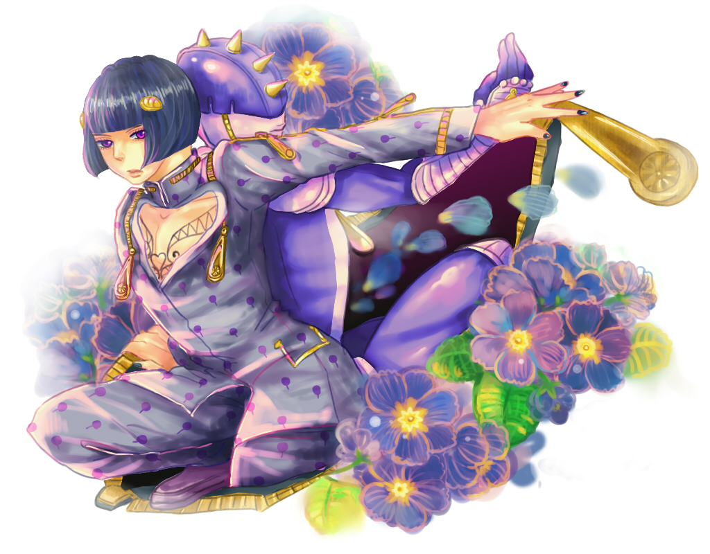 2boys, black_hair, bruno_bucciarati, flower, jojo_no_kimyou_na_bouken, multiple_boys, stand_(jojo), sticky_fingers_(stand)