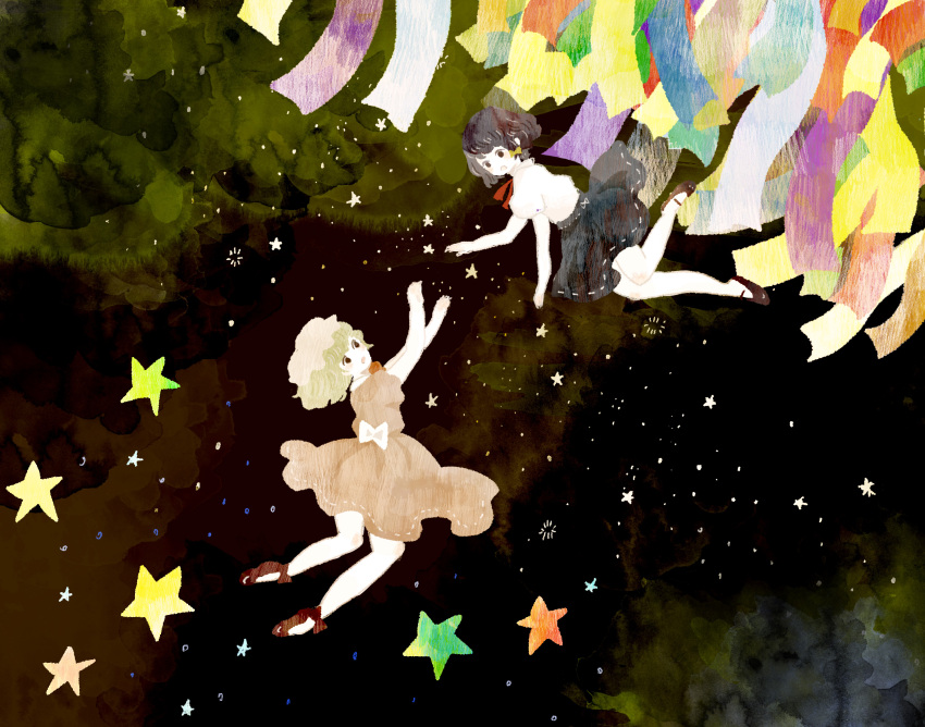 2girls, black_hair, blush, dress, dress_shirt, hat, highres, maribel_hearn